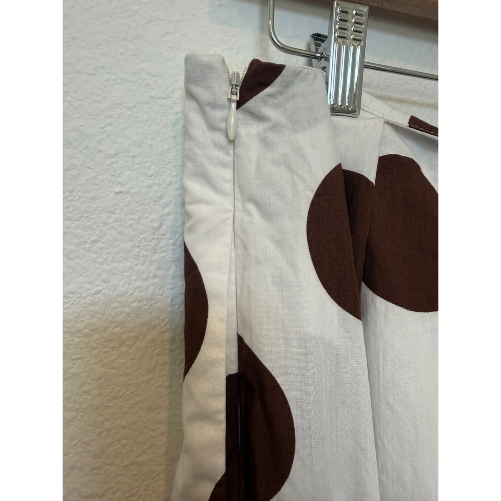 Maeve Anthropologie Cotton Poplin Brown White Polka Dot Midi Skirt Pockets 1X - Picture 6 of 10